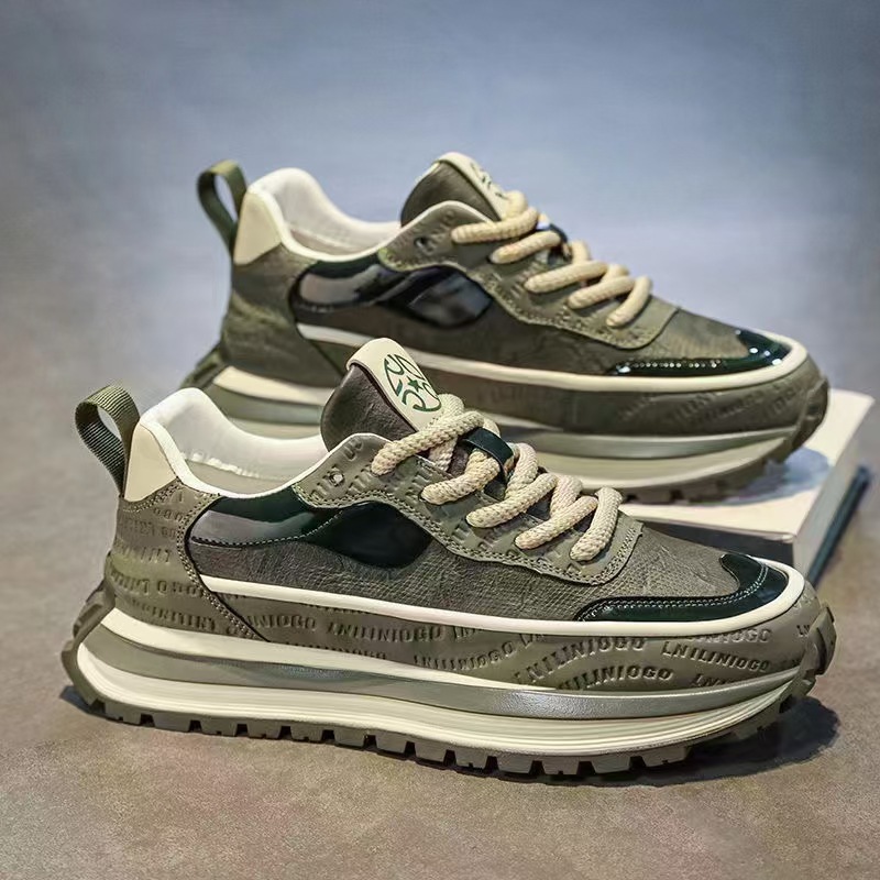 Color-Blocking Dad Shoes For Men, Spring And Autumn, Comfortable Leather Casual Versatile Stylish Retro Casual Men's Sho_vogvips.com