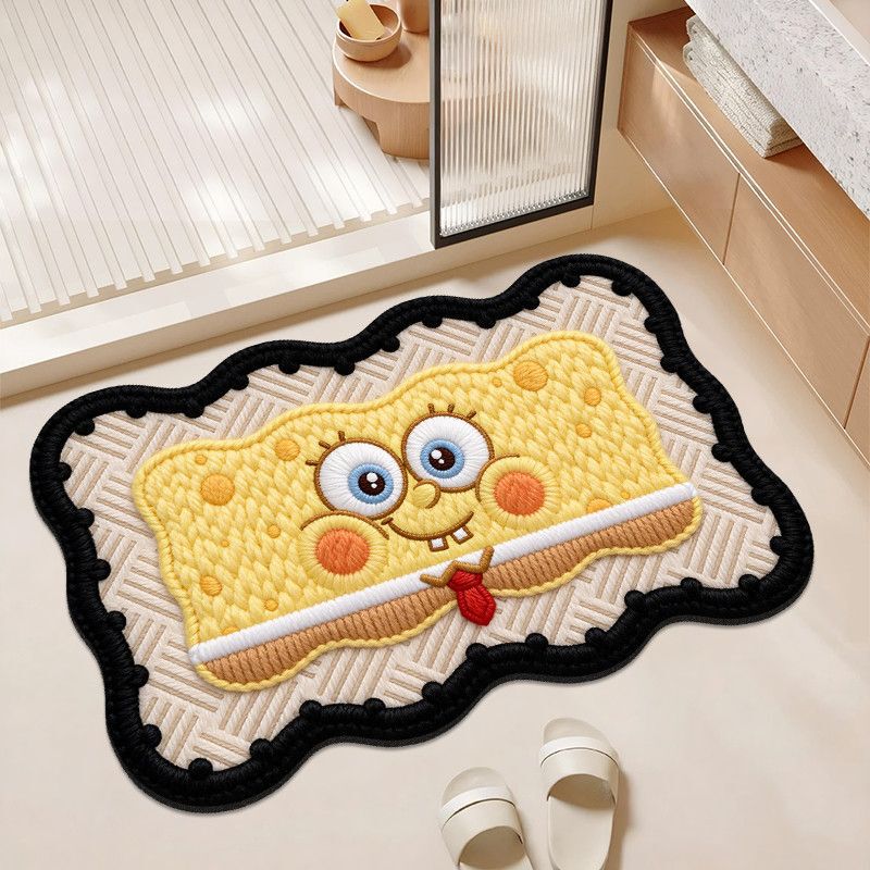 Cute SpongeBob diatomite floor mat, wavy shape, water-absorbent, quick-drying, decorative floor mat for bathroom entrance, wholesale Cute SpongeBob diatomite floor mat, wavy shape, water-absorbent, quick-drying, decorative floor mat for bathroom entrance, wholesale