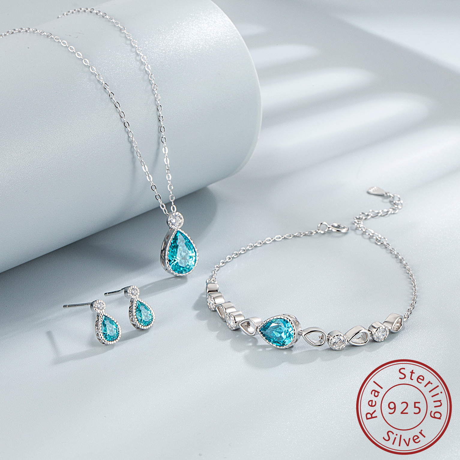 8g Weight Jewelry Set Classification Jewelry Set Quantity Daily, Date Occasion 925 Sterling Silver Material Geometric Pattern Women's Gender Elegant, Simple Style Style Sterling Silver S925   Mermaid Tears Jewelry Suit Water Drop S925 Silver Jewelry Set 无