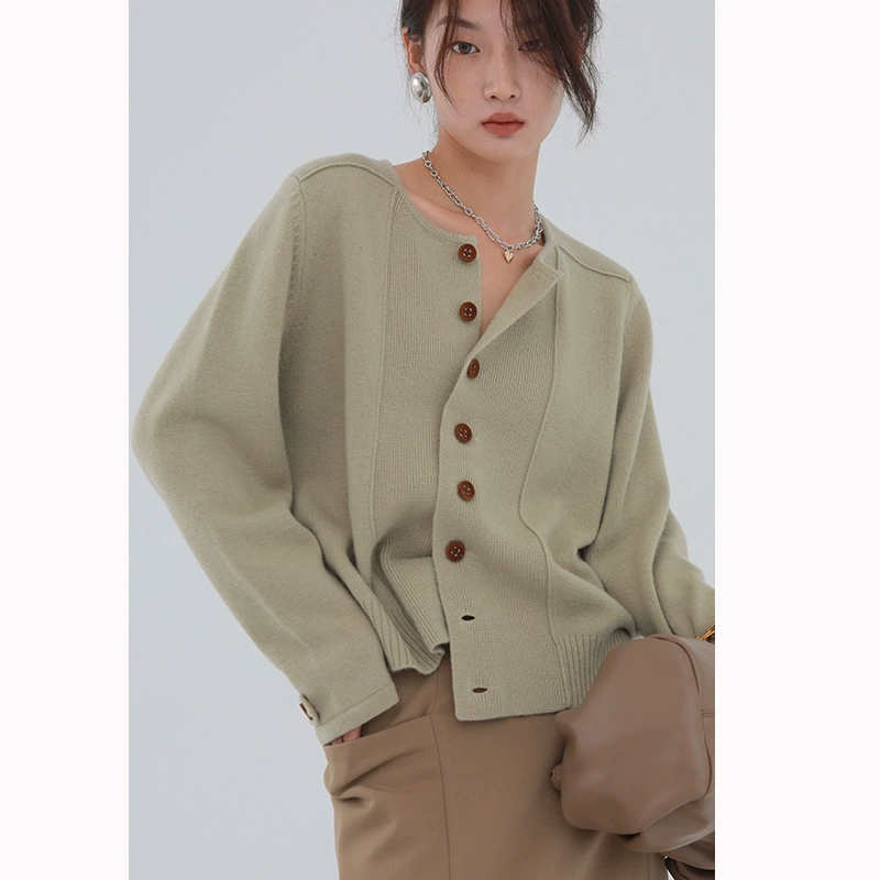Облегчение без возврата: однобортный кашемировый трикотажный кардиган женский свободный ленивый свитер куртка