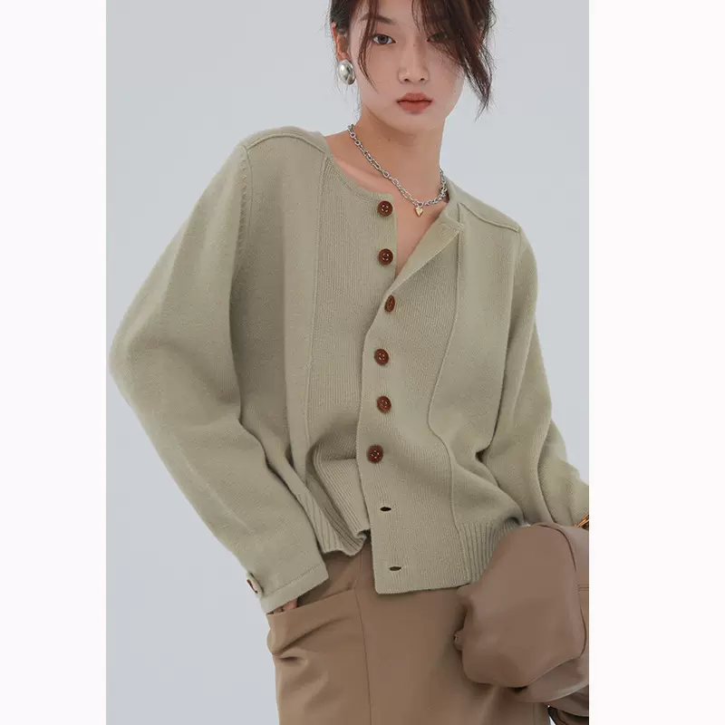 清仓捡漏不退换：单排扣圆领羊绒针织开衫女宽松慵懒风毛衣外套