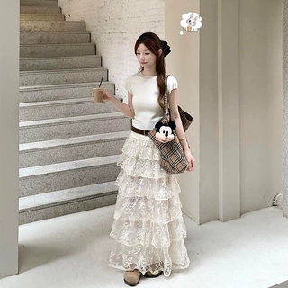 套装女韩系气质风白色短袖上衣女+2026夏季新款多巴胺蛋糕半身裙