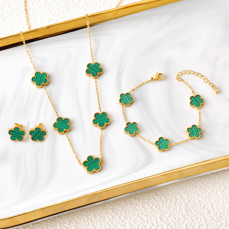 Estilo francés joyería fresca Concha flor pulsera titanio acero aretes traje cinco hojas flor collar no-decoloración joyería para las mujeres