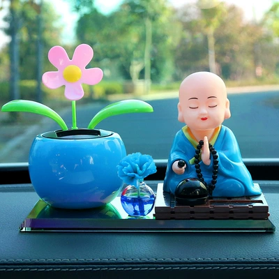 Car creative solar monk decoration car perfume sunflower car interior personalized jewelry decoration