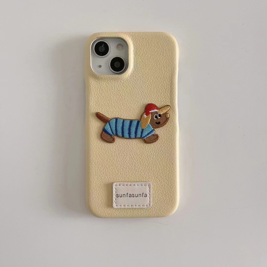 Piel amarilla bordado de dibujos animados cachorro sf4