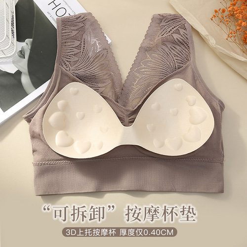 Middle-aged and elderly women's lace bra without rims vest style mother's bra gathered anti-sagging anti-exposure chest wrap