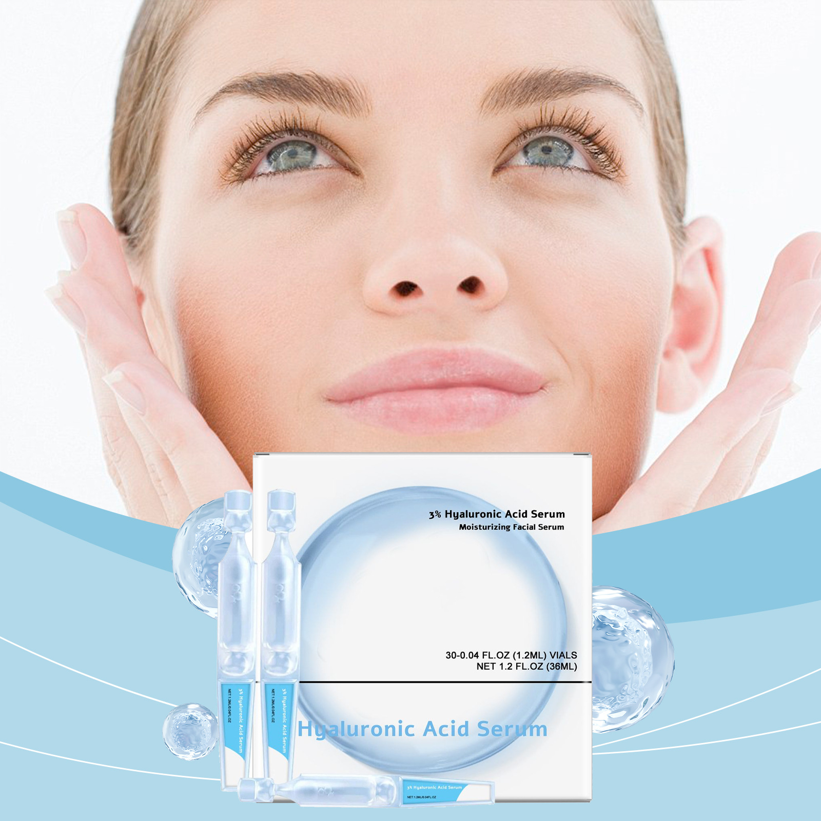 Hyaluronic Acid Moisturizing Serum Nourishes Delicate Facial Skin, Hydrates and Brightens the Skin