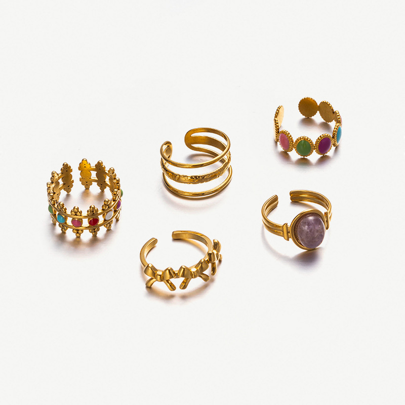 Anillo de acero inoxidable retro transfronterizo no se desvanece goteo de aceite de alto nivel de viento 18k oro acero de titanio mujer chapado en oro
