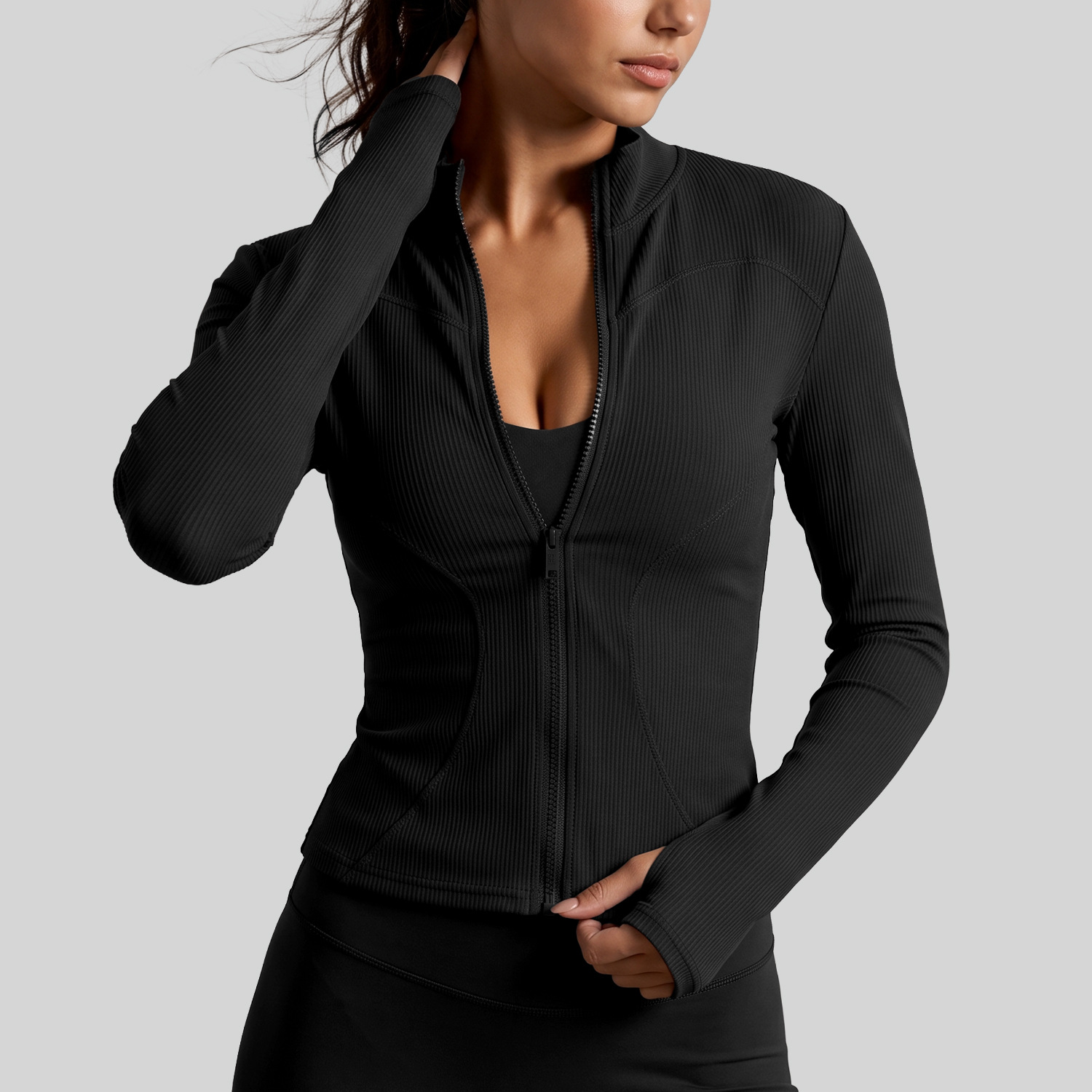 Juyitang nueva chaqueta deportiva delgada con cuello alto a rayas para mujer corriendo fitness chaqueta de yoga
