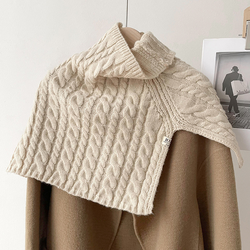 Otoño y invierno estilo coreano de color sólido torcido calentamiento chaqueta de cuello alto bufandas de tenedor tejido fuera de la capa personalizada al por mayor