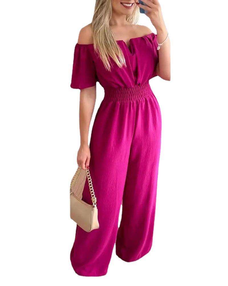 New Women's Wear New Short Sleeve Slim Fit Jumpsuit Solid Color Pants