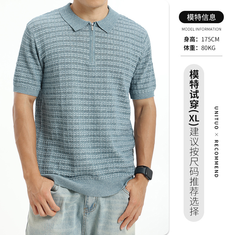 Cross-border hombre antiguo estilo de hielo de alto nivel camiseta de polo de punto de seda de hielo de verano con solapa de negocios de ropa casual de hombre blusa