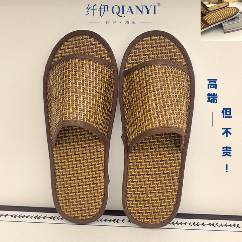 星级酒店民宿一次性加厚防滑麻布藤草透气半帮拖鞋批发可定田园风