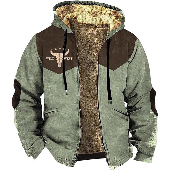 2025 Cross-Border Ready-Made Men's Thickened Side Seam Pocket Casual Printed Zipper Loose Youth Jacket