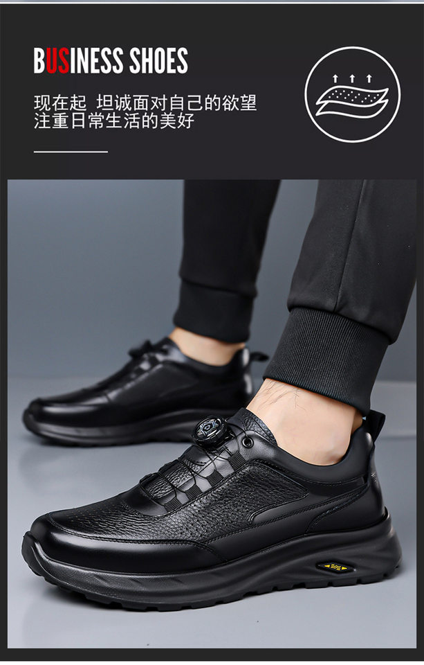 Giày lười nam da bò thật mũi tròn, đế PU êm nhẹ chống trượt, phong cách thể thao casual — D1806 Đen chi tiết 5