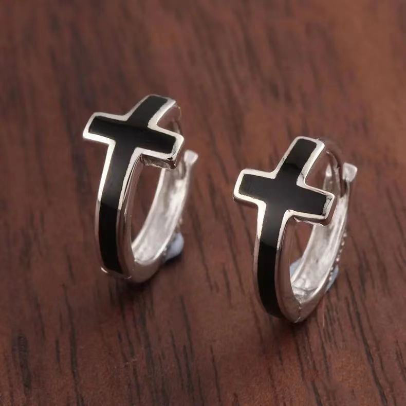 Copper Material Cross Pattern 1 Pair Ig Style Simple Style Cross Epoxy Copper Earrings