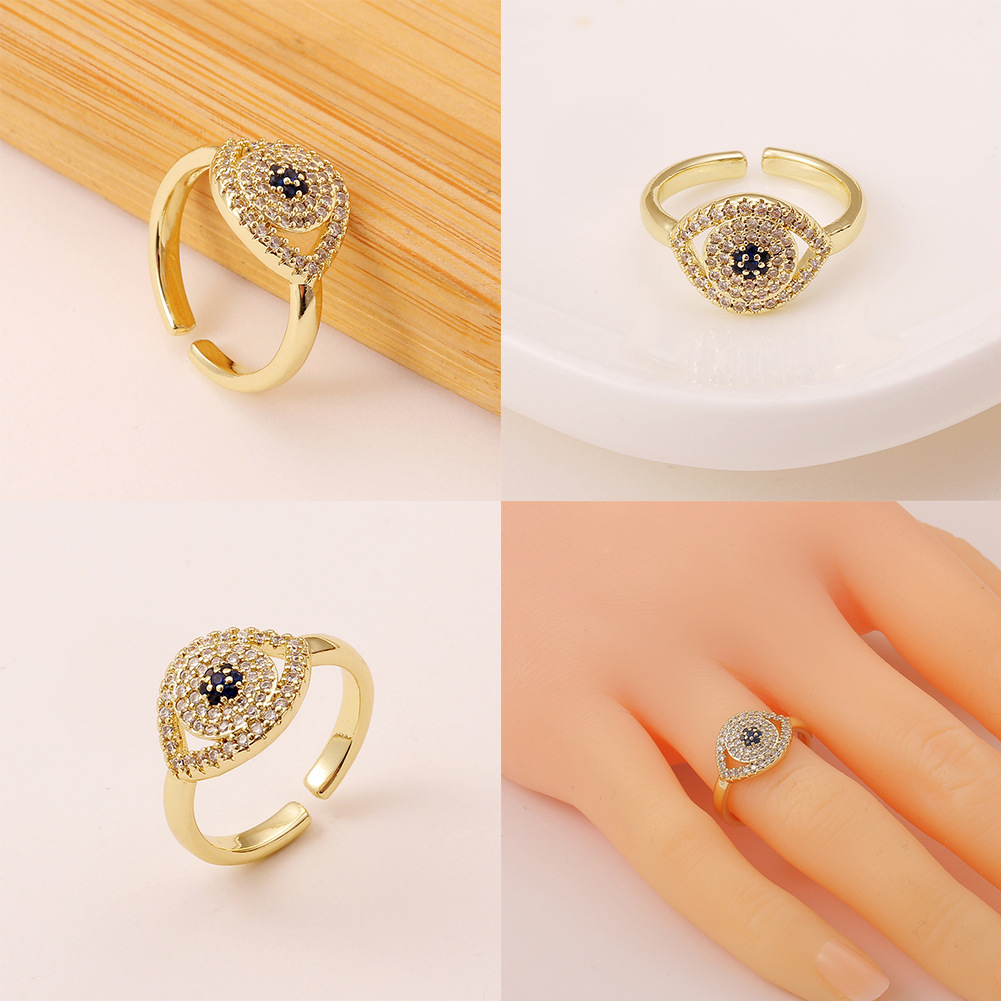 Fashion Enamel Drip Oil Evil Eye Retro Copper Tail Ring Wholesale display picture 1