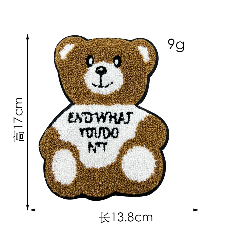 Toalla de oso de dibujos animados pegatinas de tela bordadas spot accesorios de ropa al por mayor ropa de oso abrigo parche de agujero