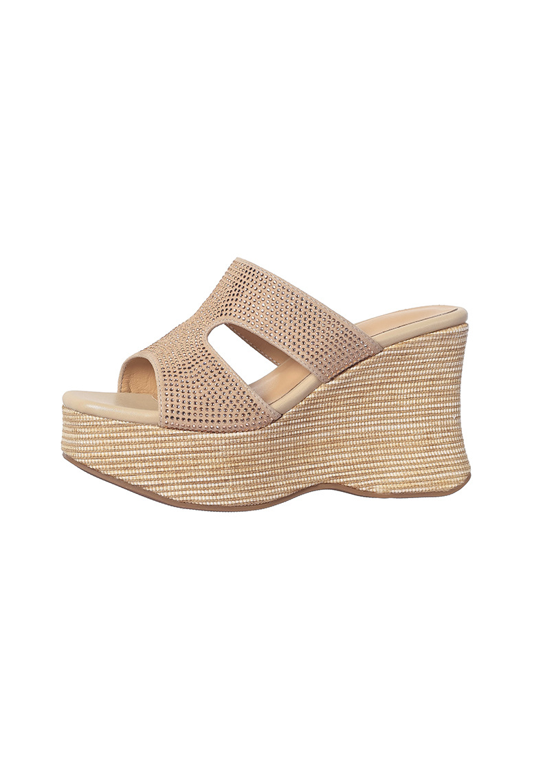 Sandal cao gót nữ đế xuồng đính đá quai ngang — màu đen, màu trắng ngà chi tiết 19