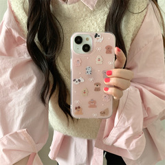 粉色蝴蝶結小狗合集適用iphone15Promax蘋果13/14手機殼11/12雙層