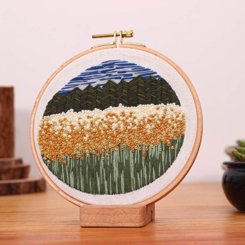 Bordado paisaje DIY bordado hecho a mano material paquete kit cielo árboles flores y plantas tela Europea traje de costura