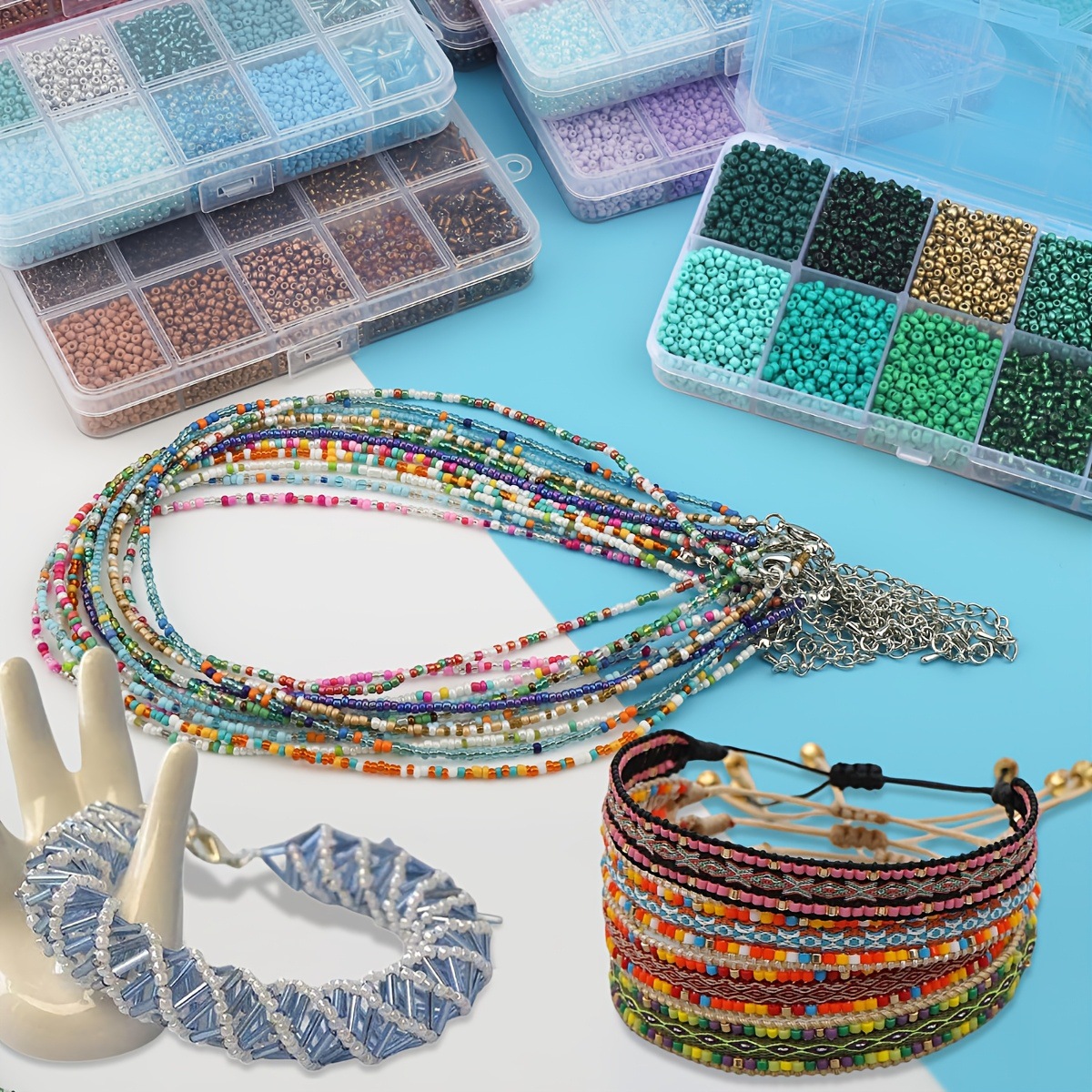 Cuentas de arroz 10 cuadrícula multicolor caja clásica de cuentas sueltas sequinilla pulsera pendientes DIY accesorios joyería al por mayor