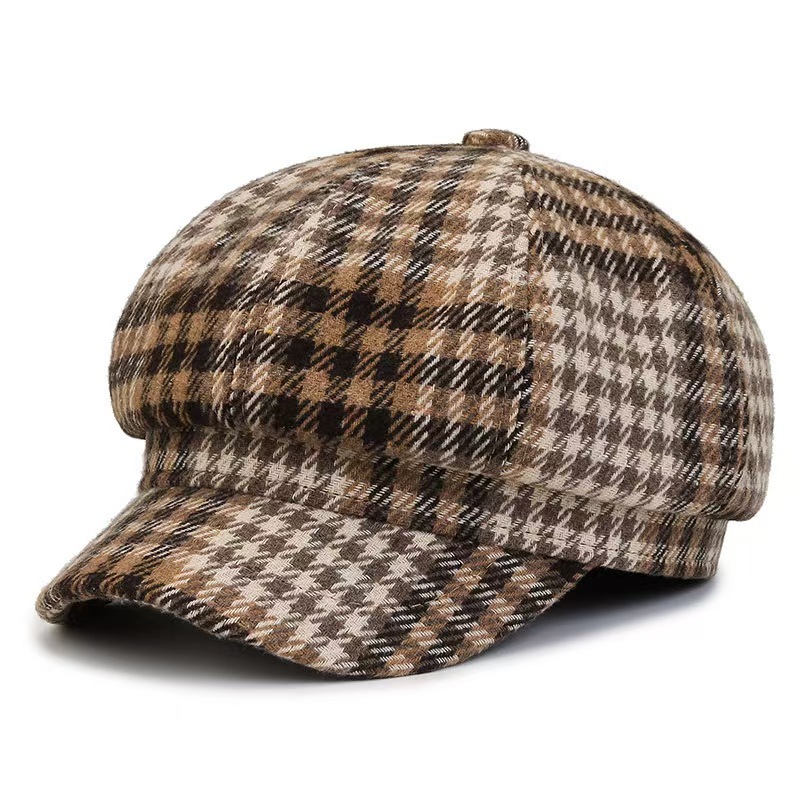 Dame baret med tern britisk stil efterår vinter retro hat_voghion.com