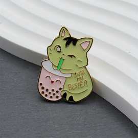 丽煌可爱卡通动漫奶茶猫咪徽章胸针时尚衣帽别针胸针礼物饰品批发