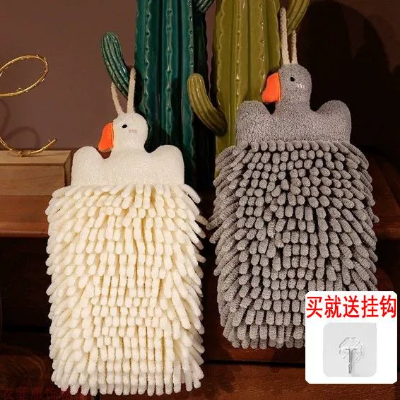 Большое гусиное полотенце для рук, подвесное милое полотенце, детское полотенце для ванной комнаты, кухни, шарик из синели впитывает воду и не оставляет ворса