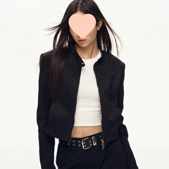 潮显瘦复古修身黑色立领辣妹风甜酷春季夹克上衣短款外套女美式