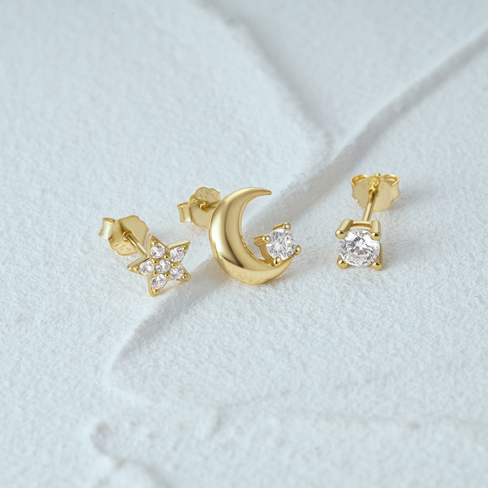 3g Weight Ear Studs Classification 1 Set Quantity Daily Occasion 925 Sterling Silver Material Star, Butterfly Pattern Women's Gender Plating Design Simple Style Style 1 Set 925 Sterling Silver Star Butterfly Ear Studs 93