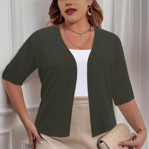 New Amazon European and American Plus Size Women's Elegant Top Solid Color Shawl Sleeveless Cardigan Knitwear
