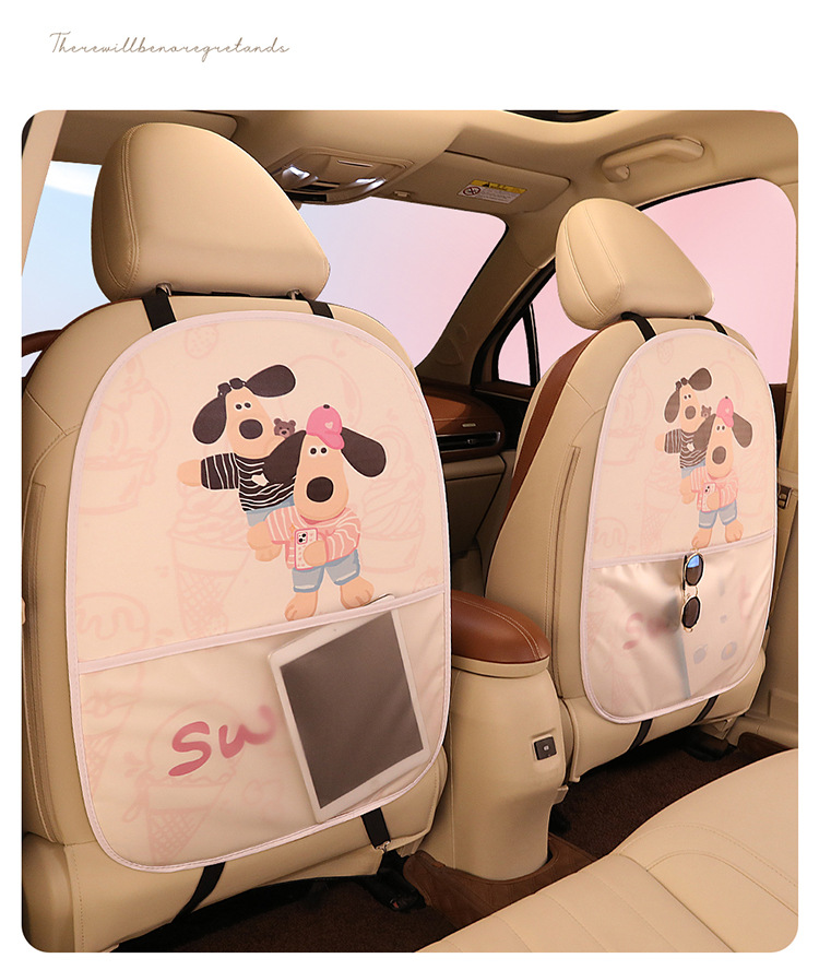 Cartoon Cute Lady Personalized Car Seat Back Anti-Kick Pad Car Seat Back Protection Pad Seat Strawberry Bear