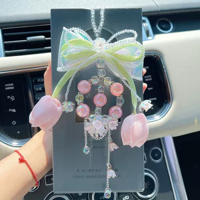 Tulip Bow Car Pendant Crystal Car hanging - pink