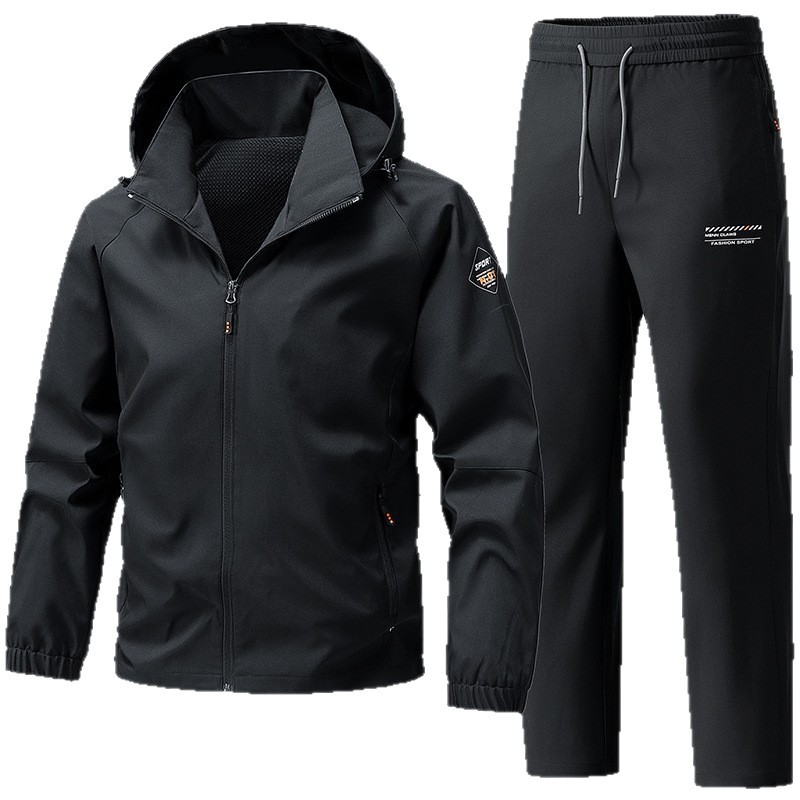 Trajes deportivos transfronterizos para hombres 2026 primavera y otoño sombrero desmontable chaqueta de asalto para hombres pantalones rectos de trabajo de dos piezas