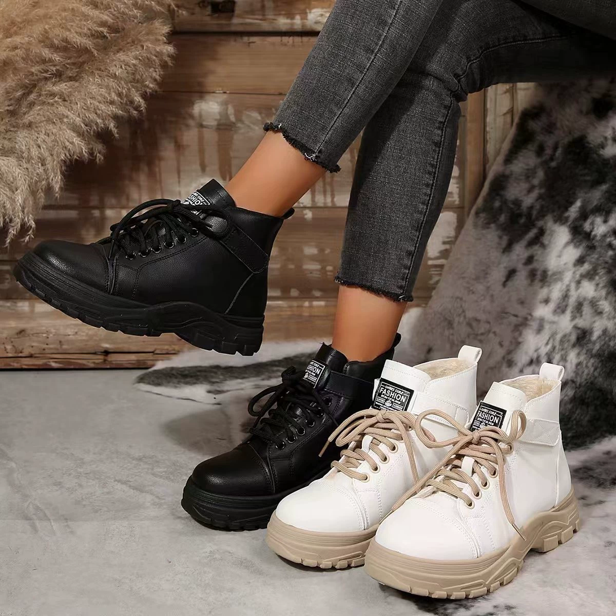 Martin сапоги женский 2024 зимний новый стиль женская обувь мода сапоги плюс бархат черные сапоги в британском стиле