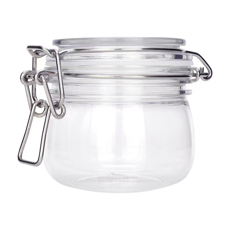 工厂现货PET塑料透明铁丝手蜡蜂蜜王浆面膜膏瓶包装200ml密封罐