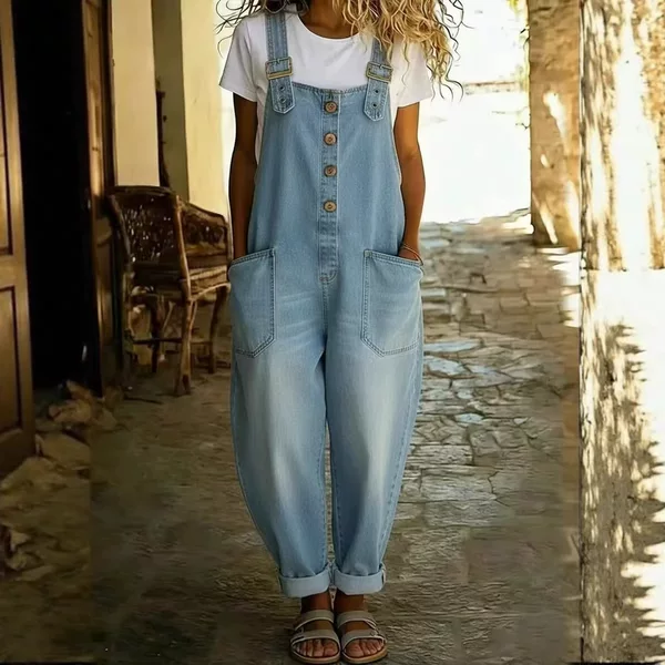 2026 Amazon New Cross-Border American Retro Vintage Loose Plus-Size Women's Washed Denim Overalls