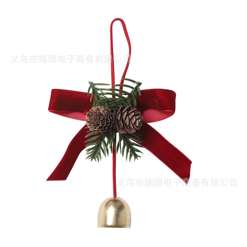 圣诞节铃铛挂件红色丝绒蝴蝶结圣诞树松果场景布置用品车挂门装饰|undefined