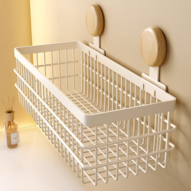 Iron Art Thickened Punch-Free Wall-Mounted Storage Rack Bathroom Kitchen Storage Rack Hanging Basket Bathroom Storage Basket Wholesale
