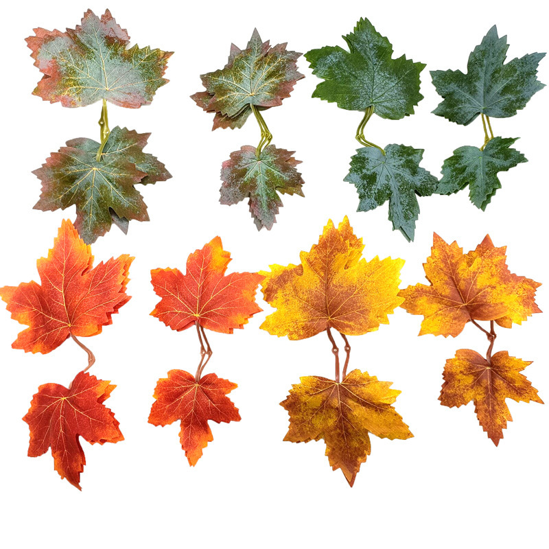 Simulated Double Maple Leaf Halloween Decoration Silk Scene Layout Plant Leaf Living Room Cross-Border Decorative Garland Accessories