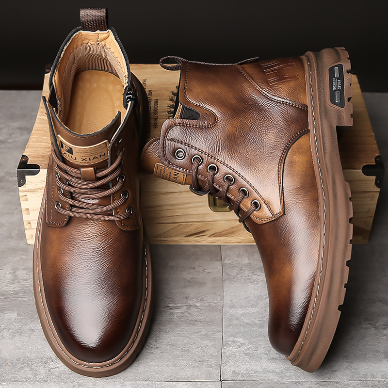 New British Martin Boots Men's Shoes Autumn and Winter Fleece-Lined Warm and Wear-Resistant Cotton Leather Boots Snow Boots High-Top Work Leather Shoes New British Martin Boots Men's Shoes Autumn and Winter Fleece-Lined Warm and Wear-Resistant Cotton Leather Boots Snow Boots High-Top Work Leather Shoes