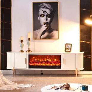 2 m Simple White Fireplace TV Cabinet Solid Wood Simulation Electric Fireplace Decorative Cabinet Villa Rock Board Fireplace Heating