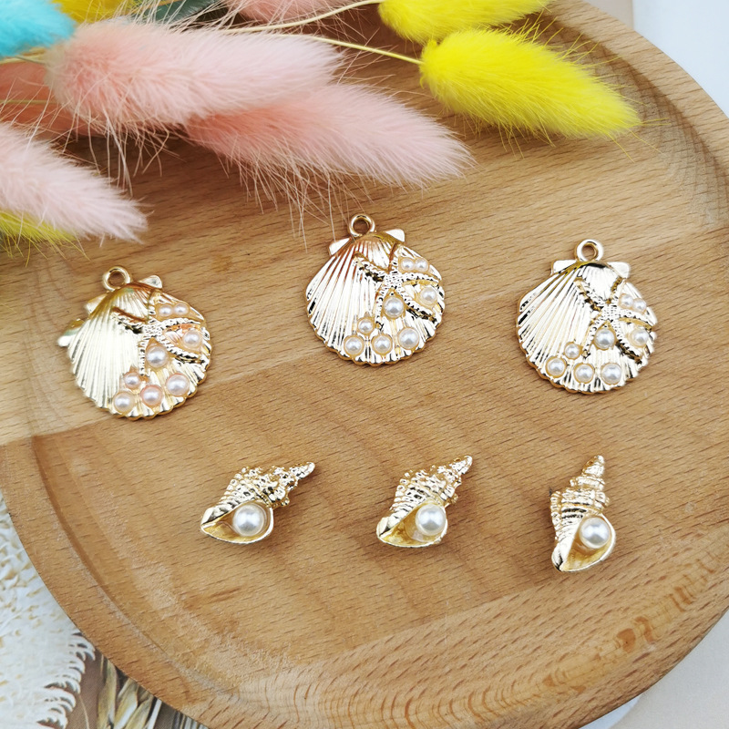 DIY Jewelry Accessories Classification 10 PCS/Package Quantity 10 PCS/Package 10*21mm 25 * 28mm Metal Pearl Conch Shell Polished Pendant