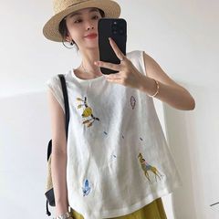 韩系棉麻2025夏季新款时尚设计感重工刺绣钩花百搭无袖背心上衣女