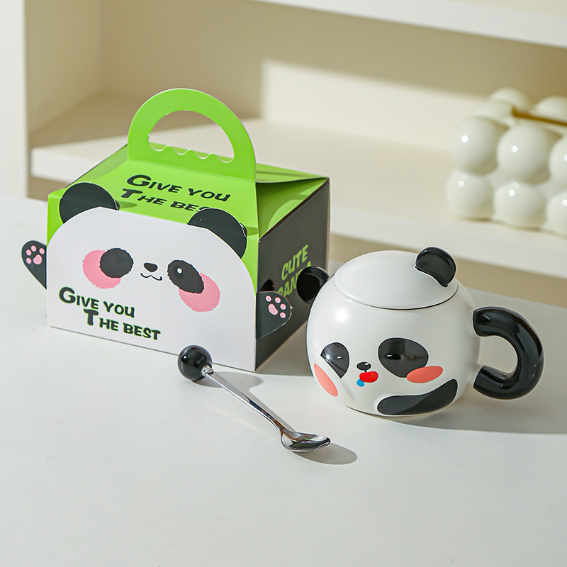 Creativo panda red taza de agua roja taza de marca de taza de cerámica de oficina en el hogar regalo de taza de desayuno de dibujos animados