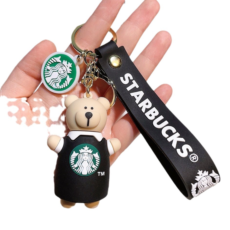 国境を越えたスターバックスのキーホルダーシリコン漫画コーヒーカップネット赤ストラップかわいいベアーカップルバッグストラップ