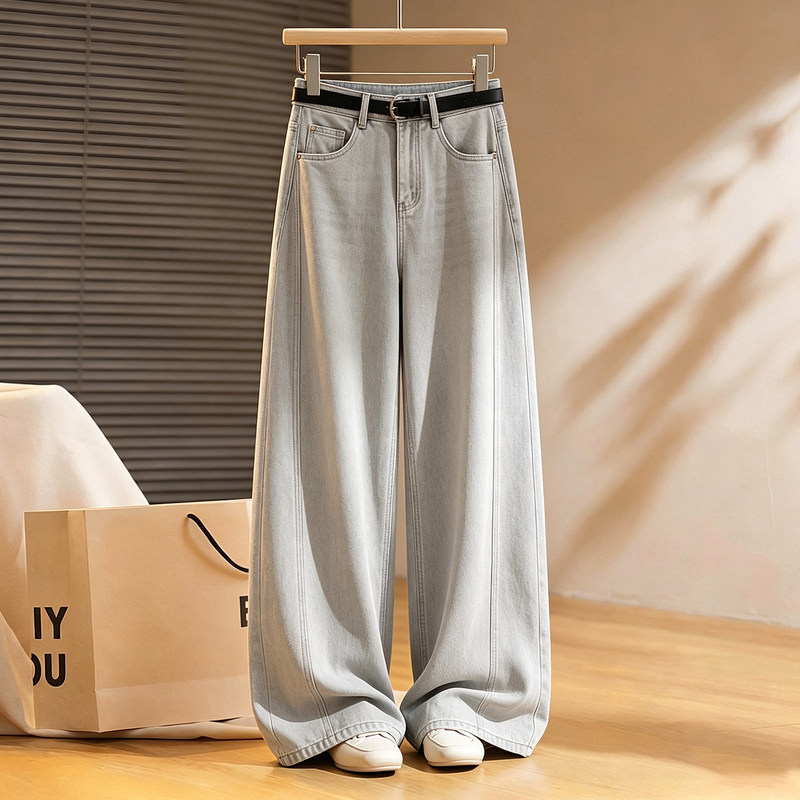 High-end retro wide-leg jeans for women, summer 2026 new style, high street loose fit with a draping effect, cropped straight pants for petite individuals High-end retro wide-leg jeans for women, summer 2026 new style, high street loose fit with a draping effect, cropped straight pants for petite individuals
