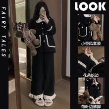 小香风珊瑚绒秋冬睡衣女加绒加厚保暖法兰绒甜美少女可外穿家居服