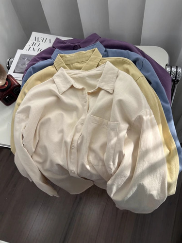 Korean-style multi-color solid-color cotton women's spring summer autumn layering inner thin loose casual top shirt jacket for women